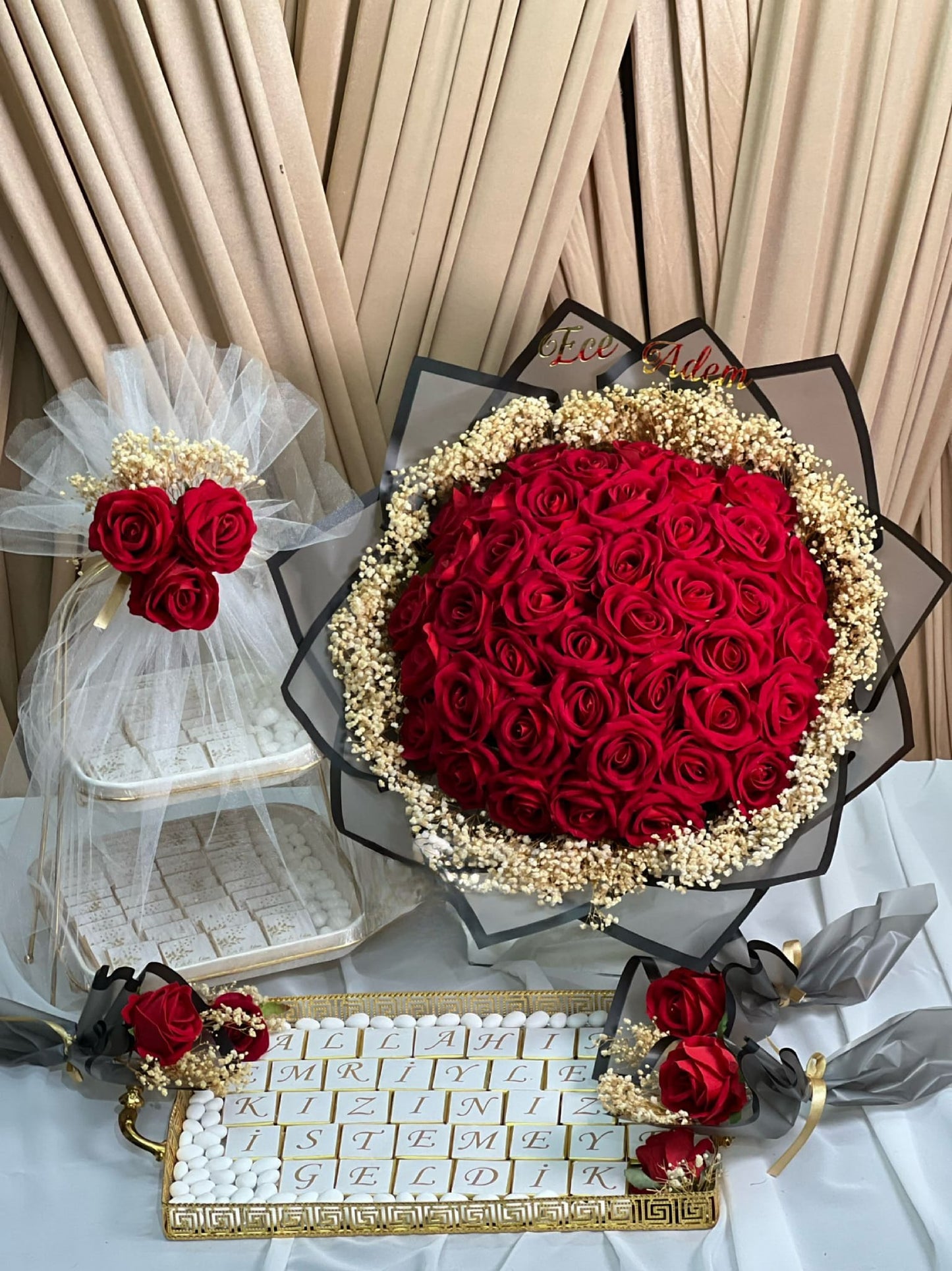 41 Adet Güllü Kız İsteme Seti (Kırmızı Gül)