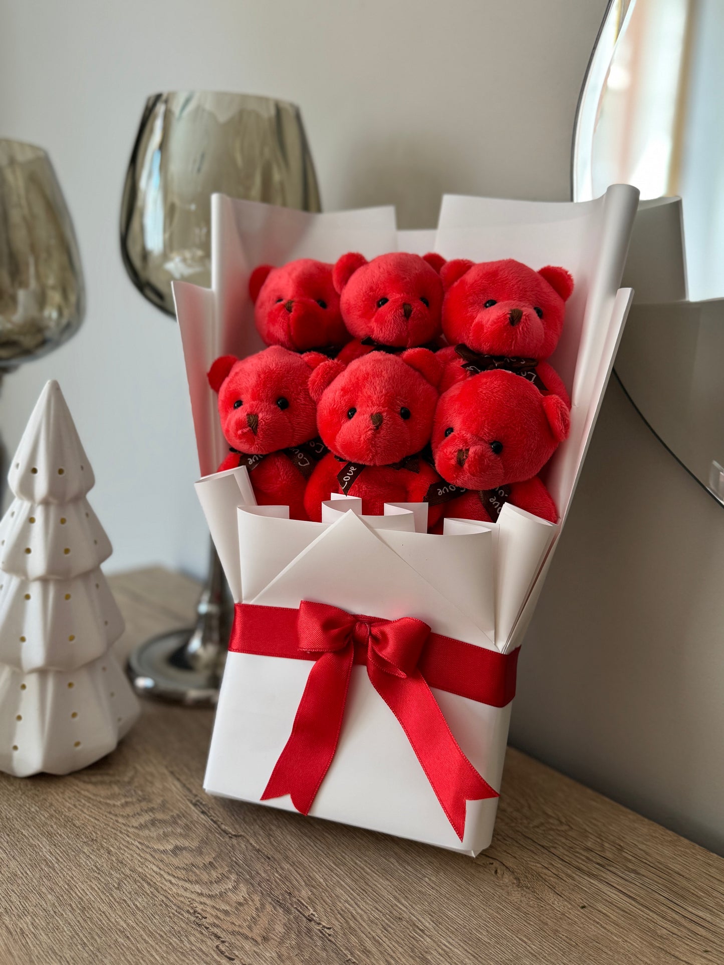 6'lı Kırmızı Peluş Ayıcık Buketi